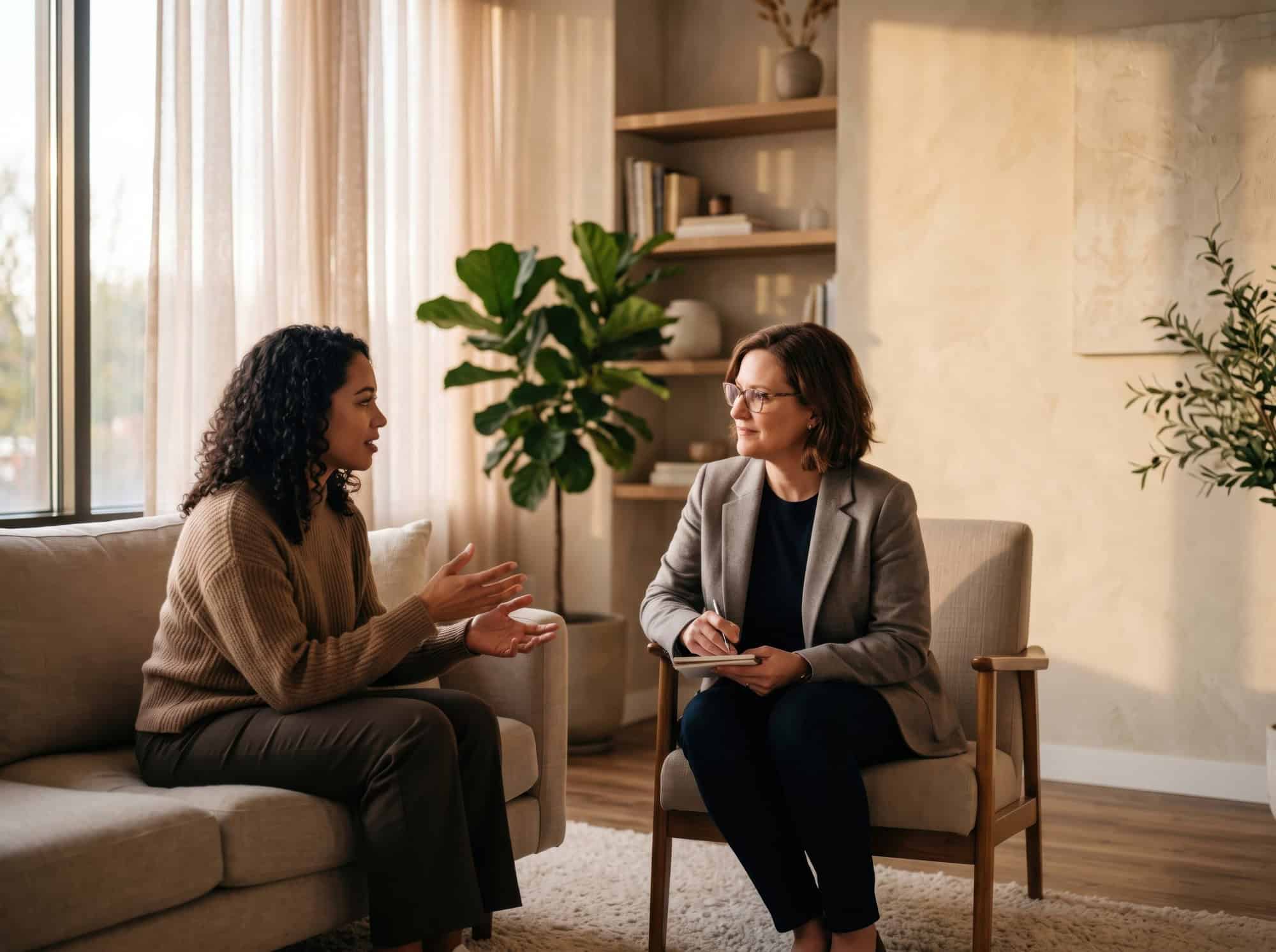 Therapist and client participating in a counseling session during addiction and mental health treatment in Bowling Green, KY at Redstone Behavioral Health.