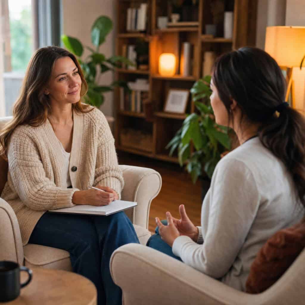 Therapist and client participating in a counseling session during medical drug detox in Bowling Green, KY at Redstone Behavioral Health.
