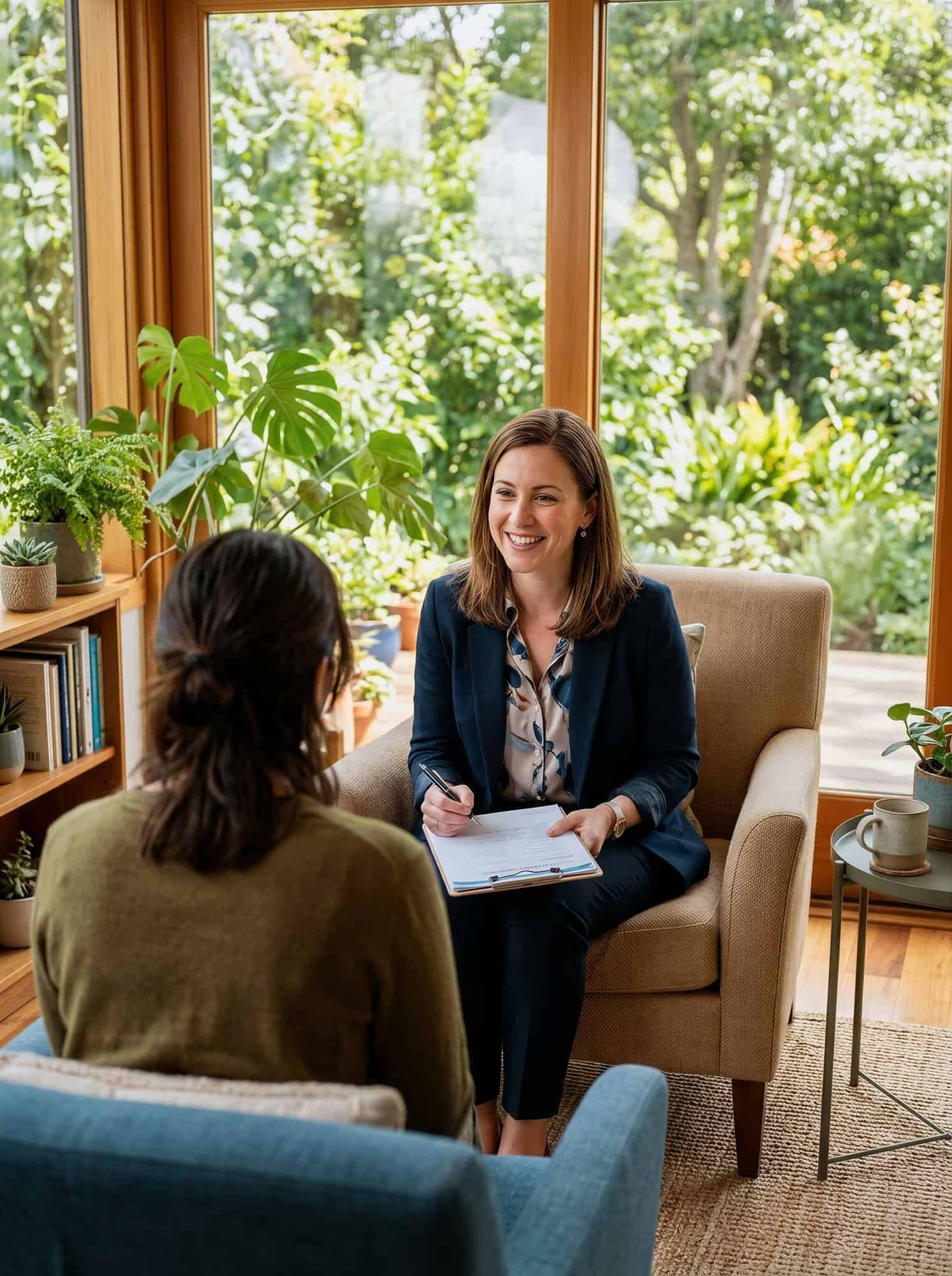 Therapist and client discussing recovery during a counseling session at Redstone Behavioral Healthin Bowling Green, KY.