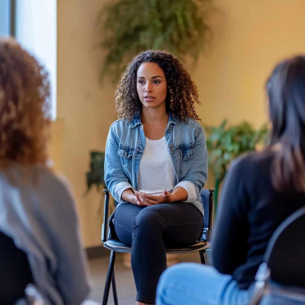 Woman leading a mental health support group during drug detox in Bowling Green, KY at Redstone Behavioral Health.